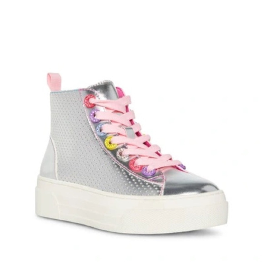 Steve Madden KIDS' JQUISH METALLIC HIGH TOP SNEAKER IN SILVER Sz: 5